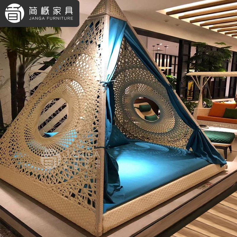 户外别墅泳池藤编躺床休闲度假酒店露天创意鸟巢沙发庭院遮阳躺椅