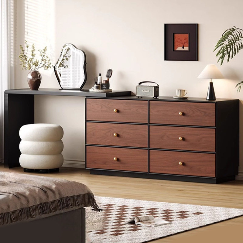 宜洛中古风梳妆台斗柜一体实木转角化妆桌复古胡桃木纹床尾收纳柜,电子元器件市场,电线扎带/束线带,淘宝优惠券,粉丝福利购,淘宝优惠卷