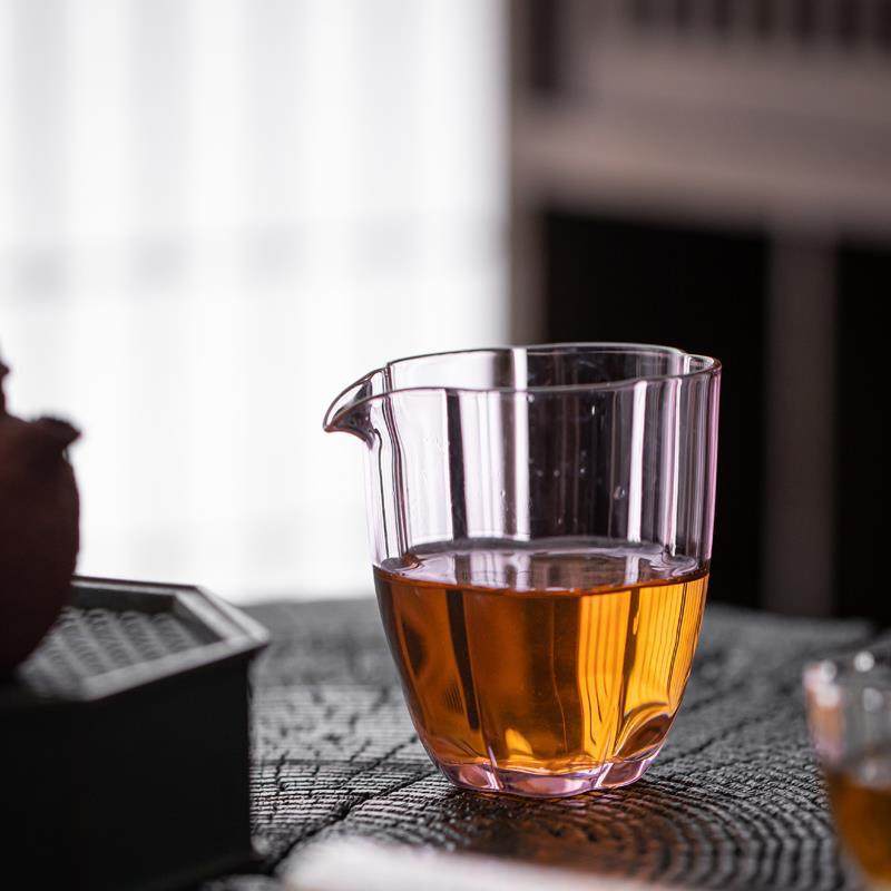 粉色玻璃公道杯单个高透耐热家用防烫茶滤高档分茶器日式茶道配件