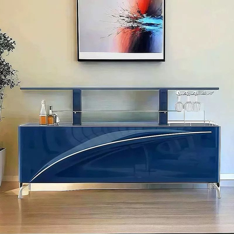 轻奢感餐边柜设计师现代简约感客厅自动升降玻璃吧台酒柜