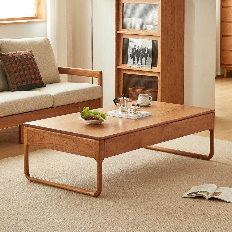 北欧简约全实木客厅家用樱桃木小户型茶几长方形桌电视柜茶几组合