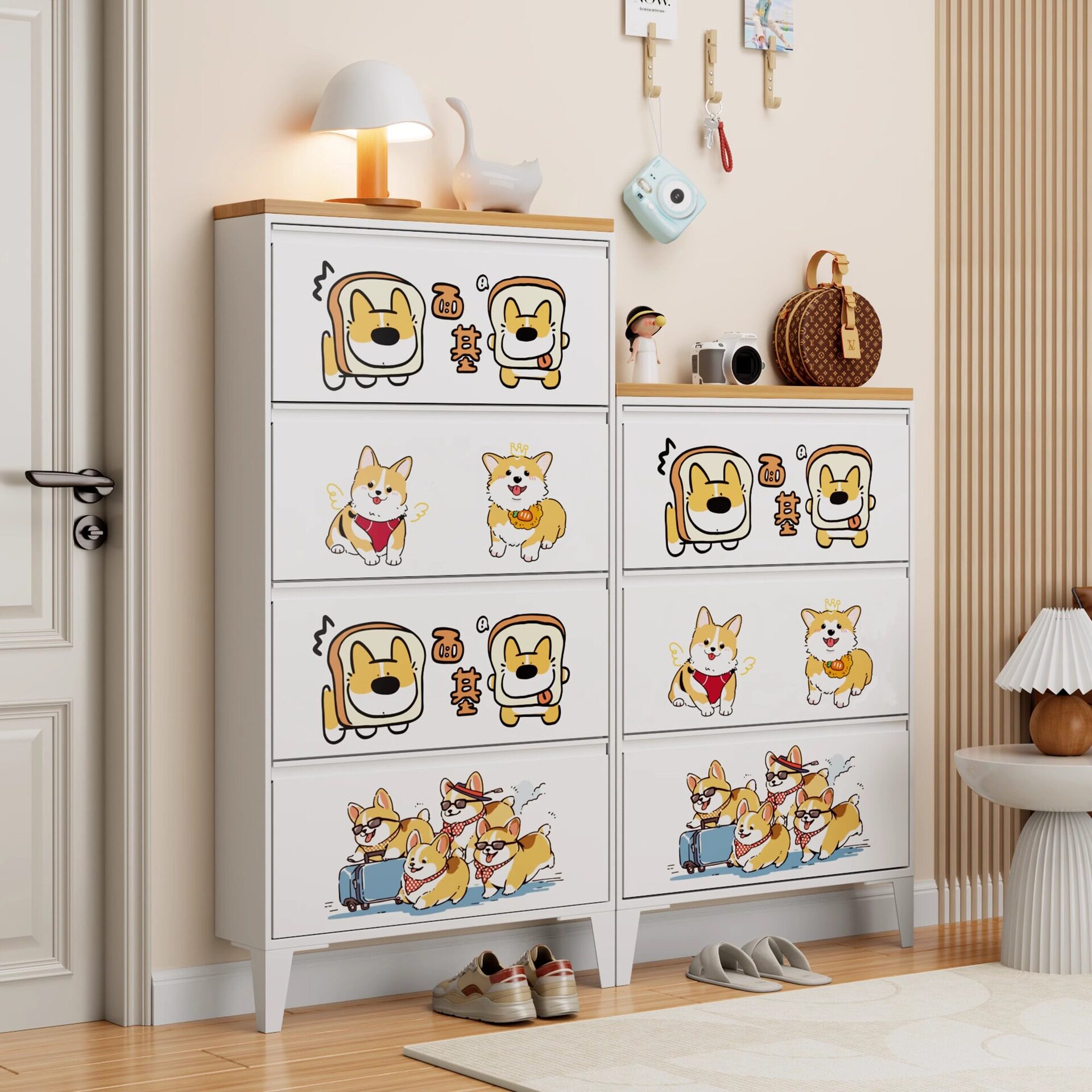 带锁室外防盗钢制超薄鞋柜家用款15cm户门外翻斗柜进门口电梯楼道