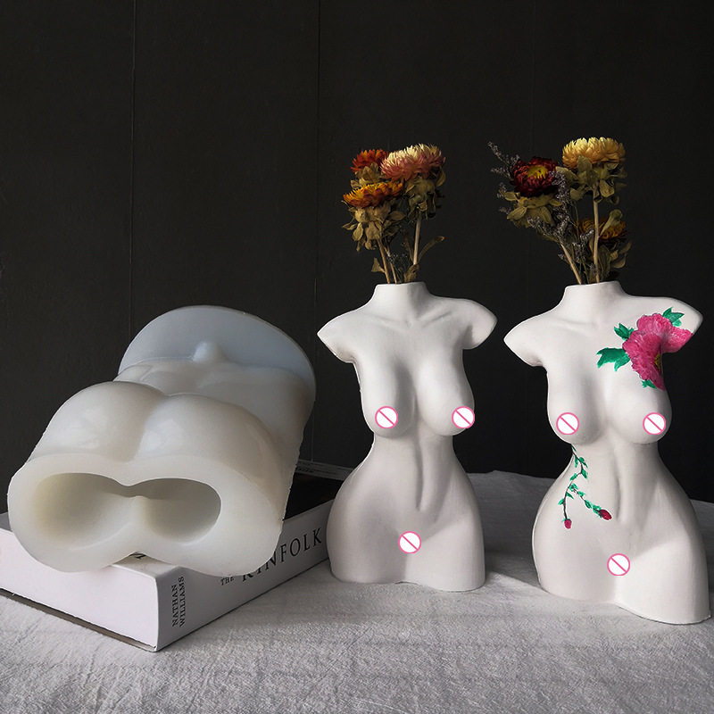 DIY花盆硅胶模具创意女人体花盆客厅阳台摆件磨具石膏花瓶模具