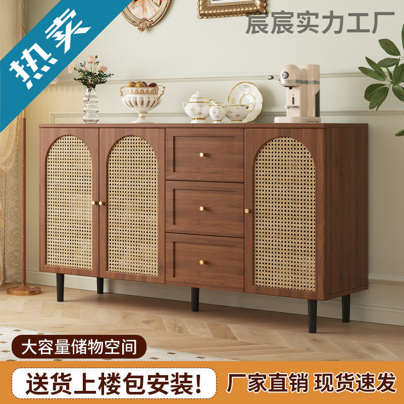 餐边柜法式简约现代藤编储物柜子家用餐厅茶水柜厨房收纳橱柜边柜