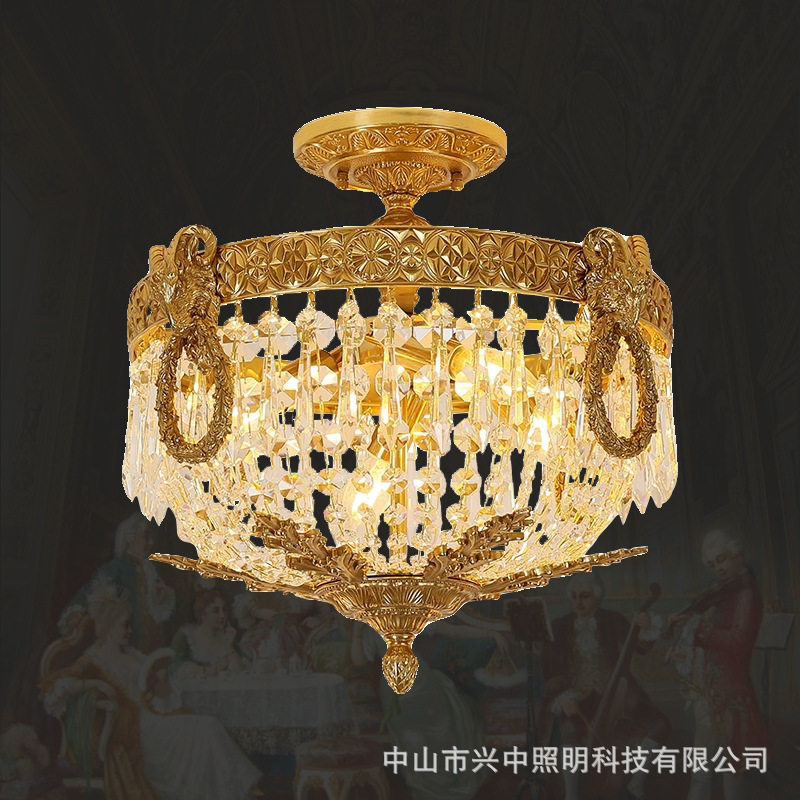 法式复古全铜水晶奢华吸顶灯