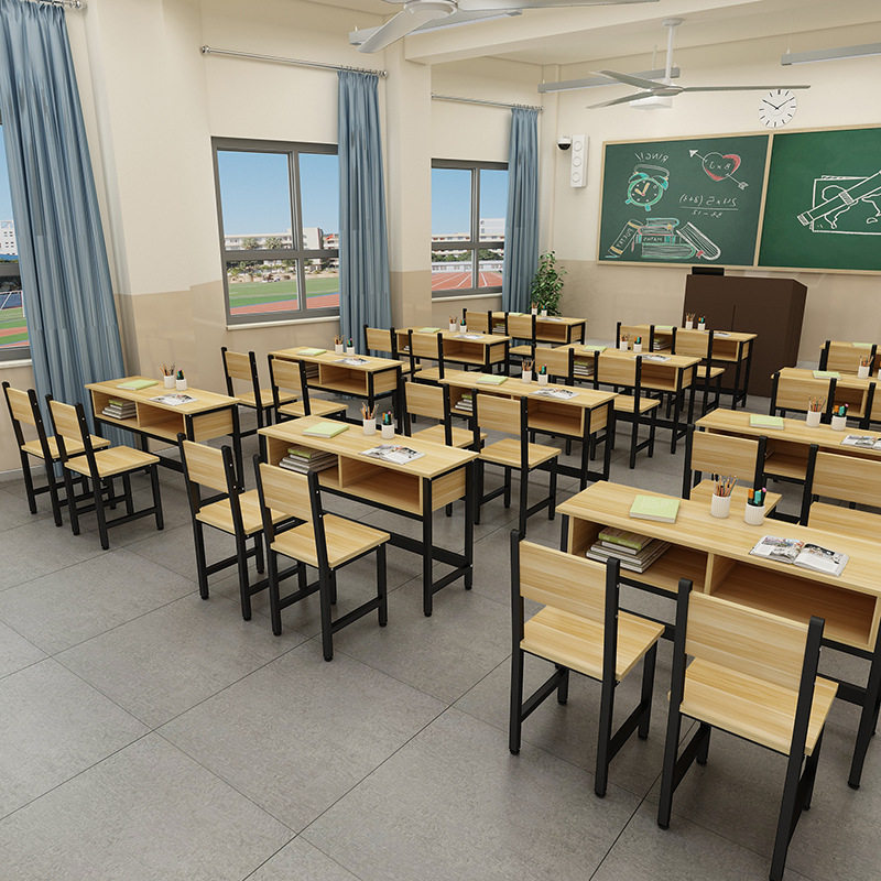 加工定制学生课桌椅双层带抽屉课桌补习班辅导单人双人书桌学生培