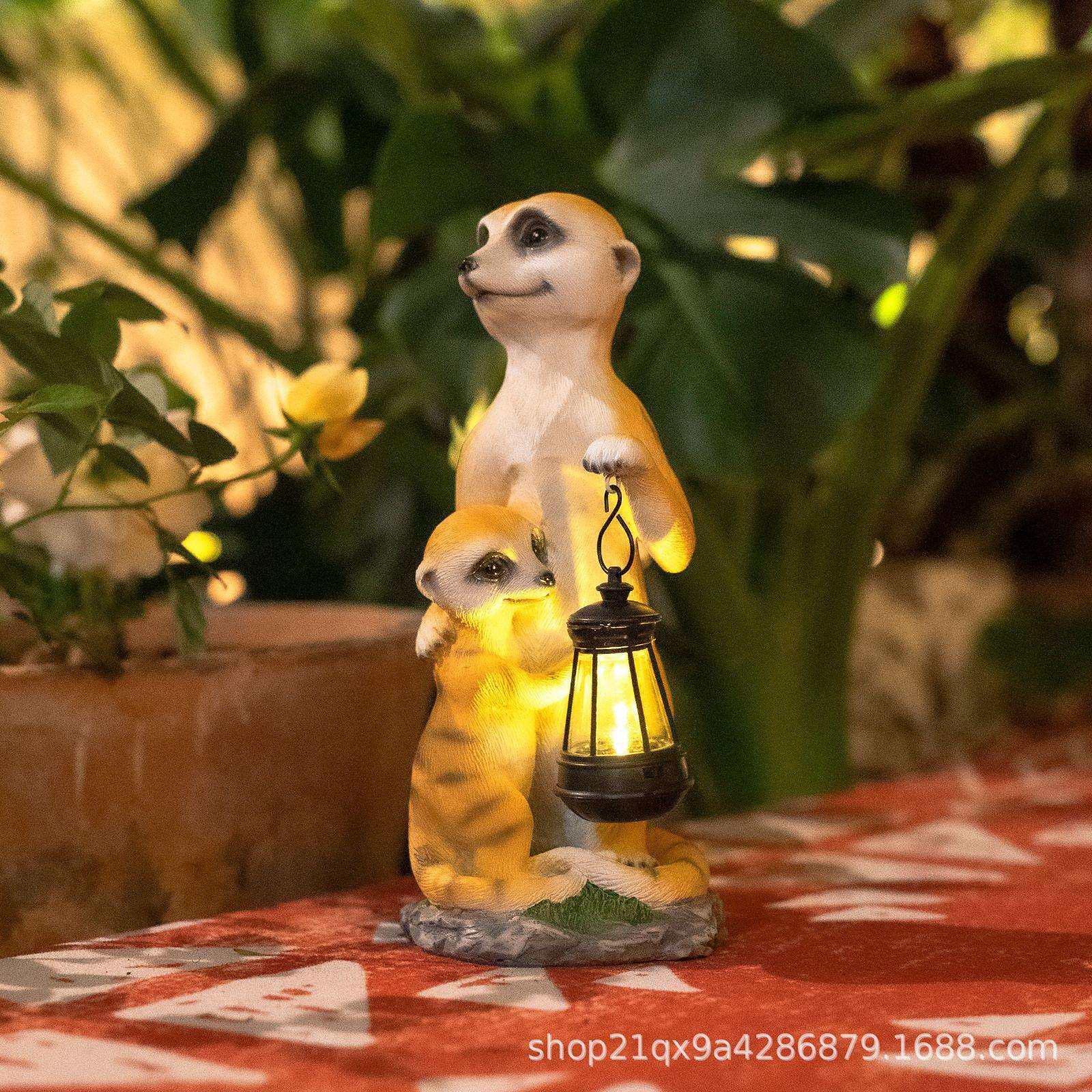 树脂仿真动物猫鼬景太阳能灯户外花园别墅园林景观庭院猫鼬装饰品