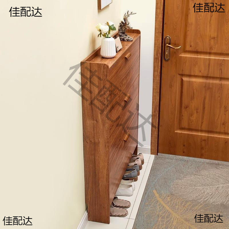 实木鞋柜入门门后收纳柜一体靠墙中古风翻斗17cm家用门口极窄