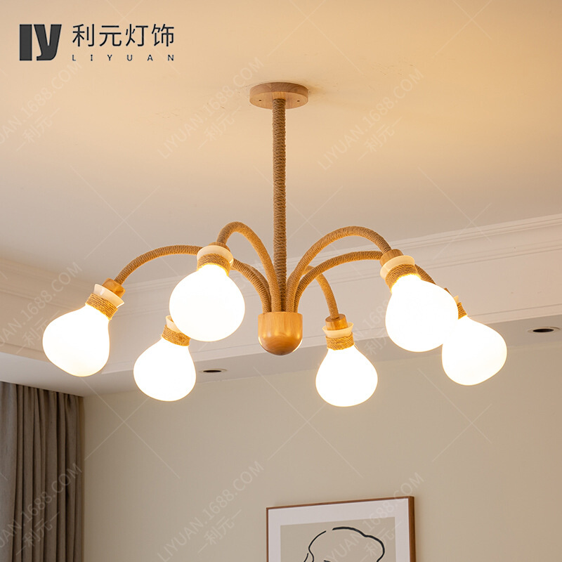 北欧原木风客厅吊灯 玻璃圆球个性大厅主灯餐厅吊灯氛围灯卧室灯