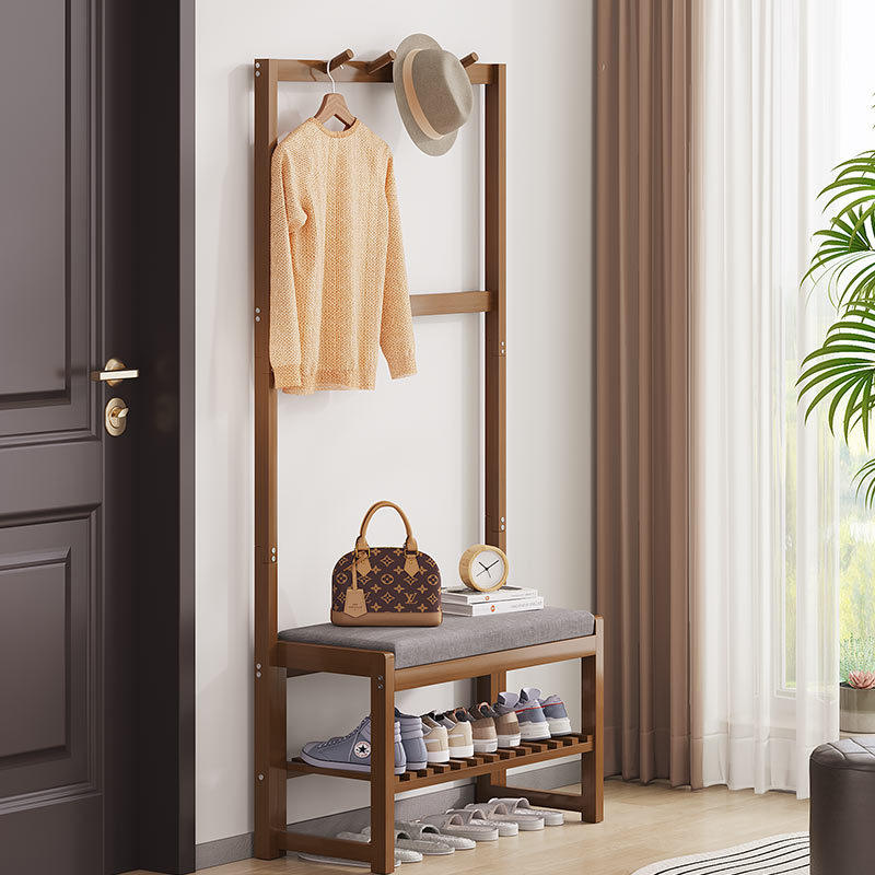 简易门口换鞋凳家用门厅衣帽架鞋柜一体组合落地鞋架多功能穿鞋凳