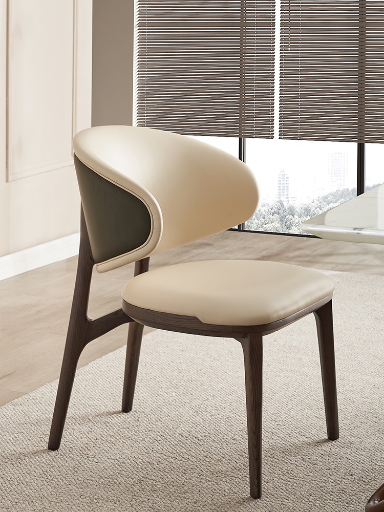 意式轻奢胡桃木实木餐椅