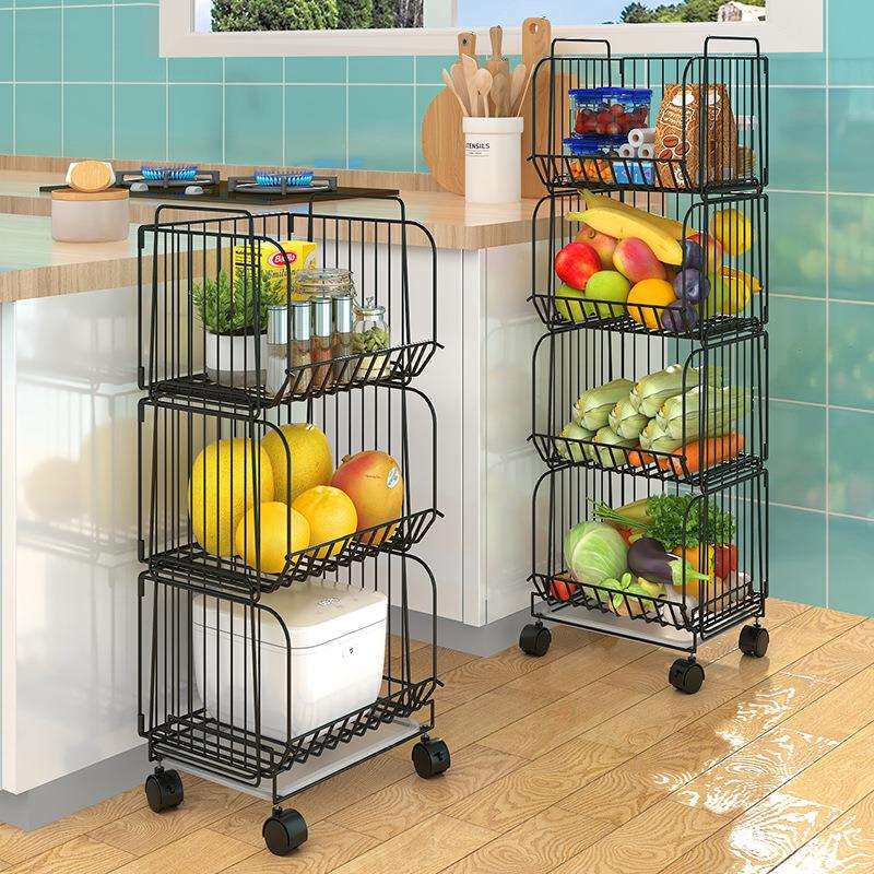 厨房蔬菜水果多层置物架台面沥水架可移动折叠蔬果收纳篮创意收纳