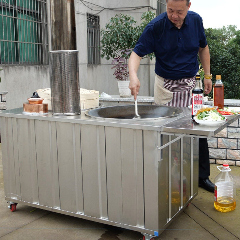 农村家用不锈钢柴火灶大锅台烧木柴火炉双灶室内移动户外地锅土灶图片