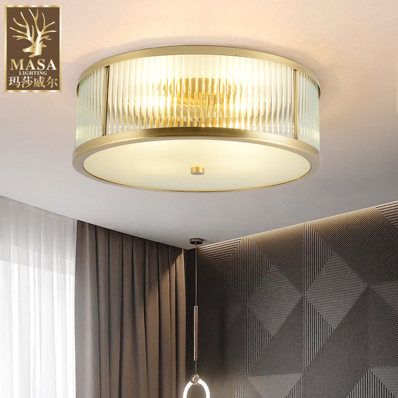 全铜美式轻奢卧室吸顶灯简约客厅餐厅灯乡村田园儿童房间圆形