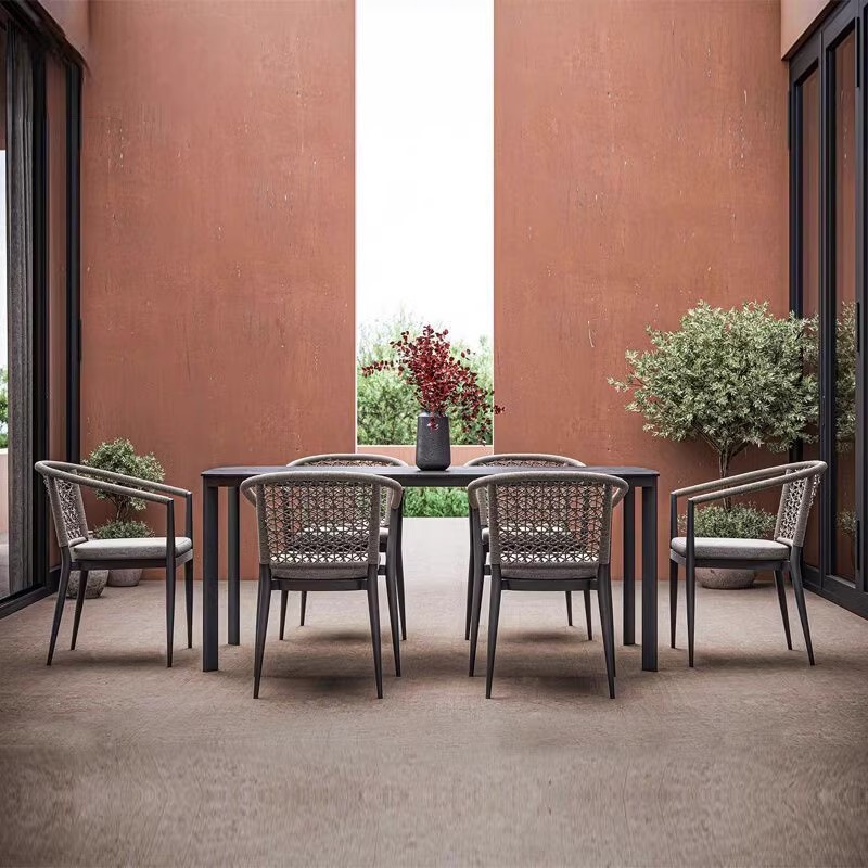 户外别墅休闲桌椅现代简约防水防晒露天阳台室外庭院藤编餐椅家具