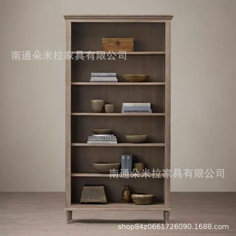 RH美式实木书柜橡木做旧复古高端简约书柜简约落地书柜多层书柜