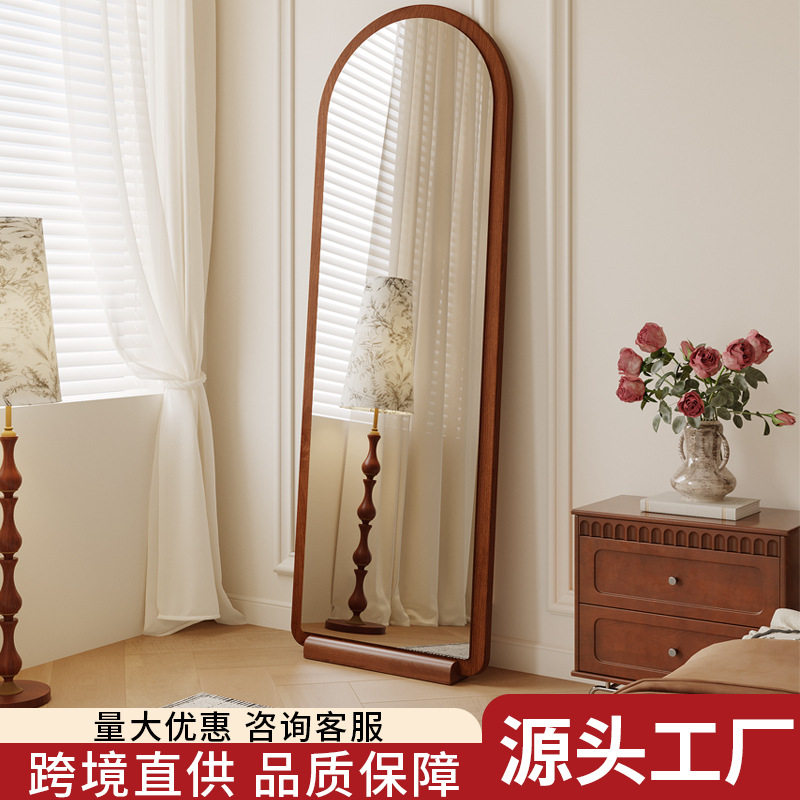 中古风全身镜落地镜家用穿衣镜子服装店用可移动复古立式试衣镜
