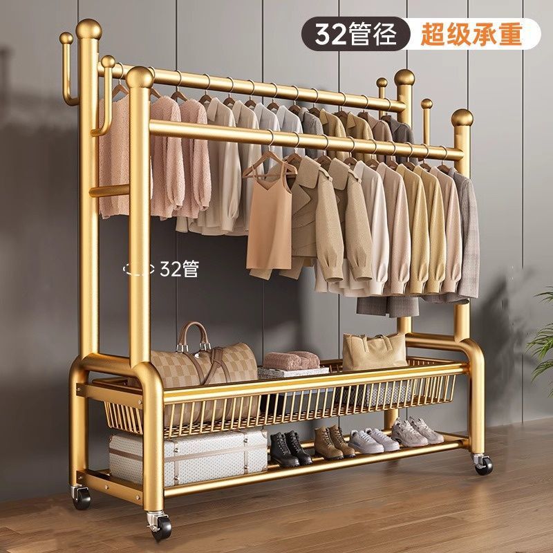 落地双杆加粗加厚可移动衣帽架