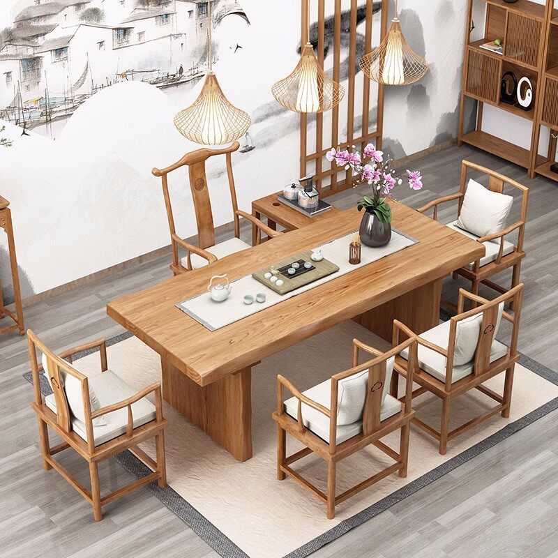 现代简约实木茶桌家用卧室原木泡茶桌办公室酒店接待会客茶桌全套