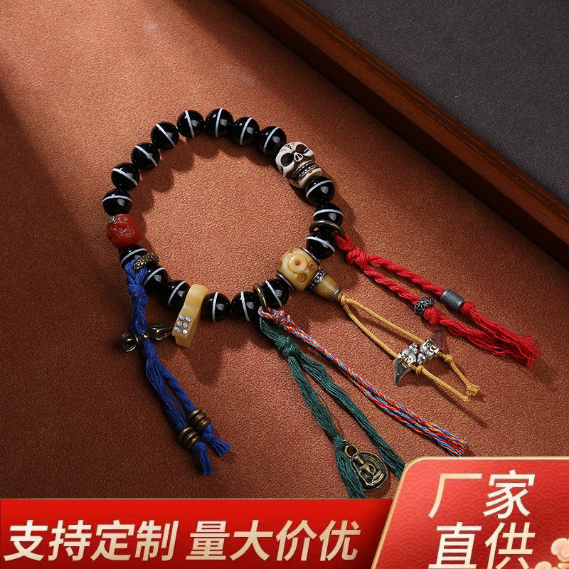 藏传天然一线玛瑙手持一线药师玛瑙珠串饰藏式文玩手工编织念珠