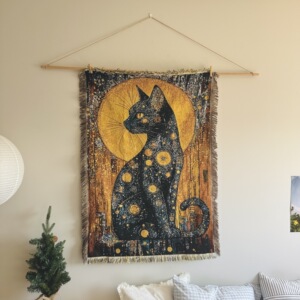 印象派 克里姆特风格 神秘 黑夜天体猫咪 挂毯