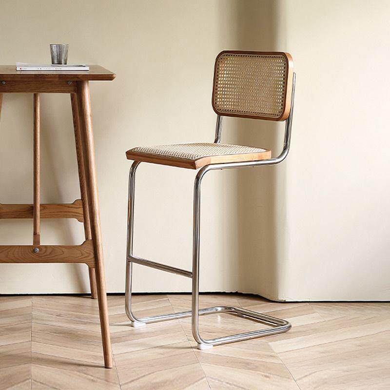 北欧实木藤编吧台椅家用高脚凳简约吧椅复古酒吧椅前台高椅子吧凳