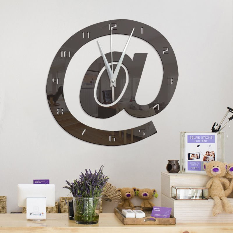 仕启家居 创意@ 亚克力镜面静音时钟 个性挂钟卧室镜面贴DIY065