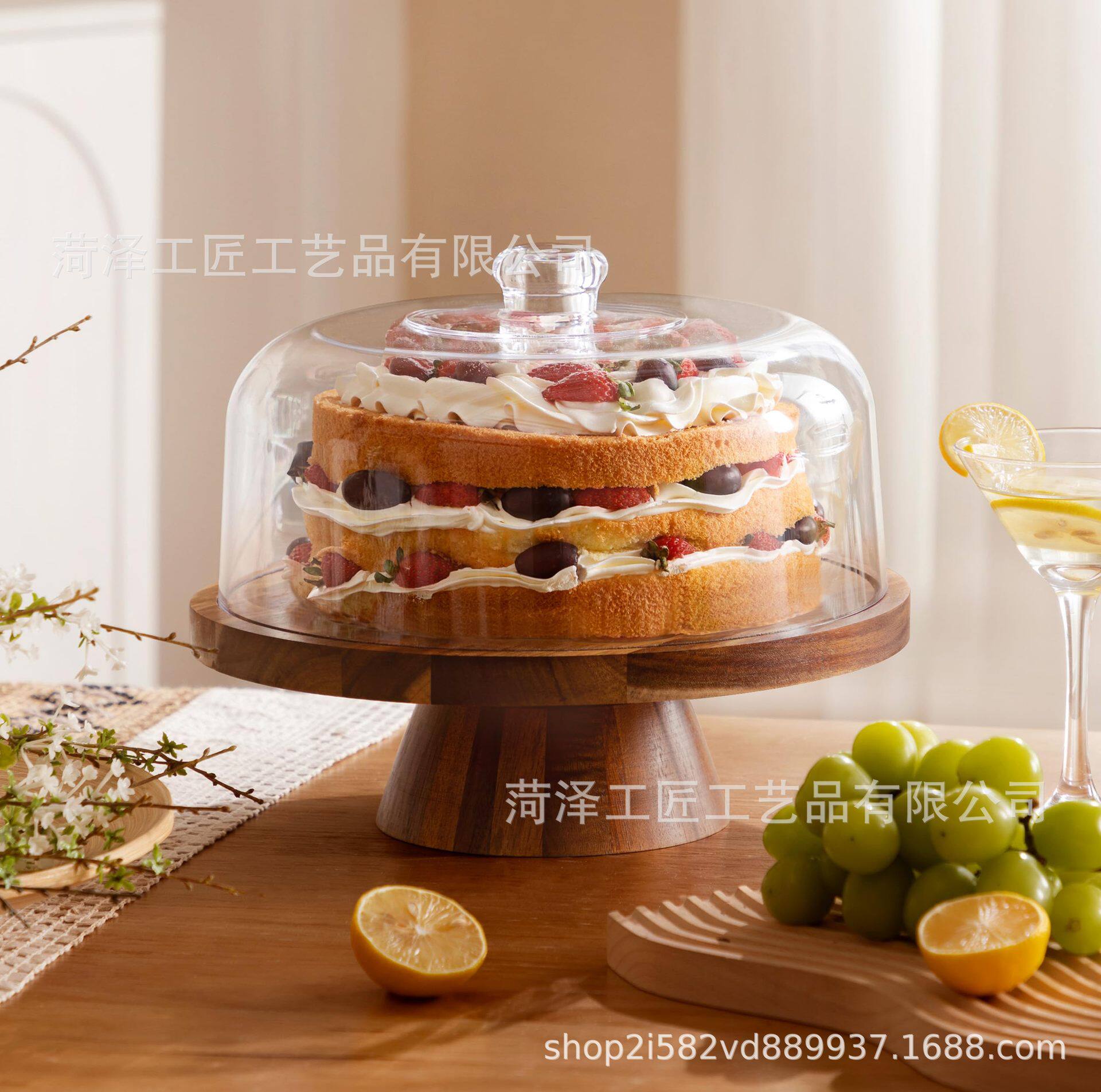 木质蛋糕托盘下午茶摆盘甜品台展示架实木水果点心面包高脚蛋糕盘