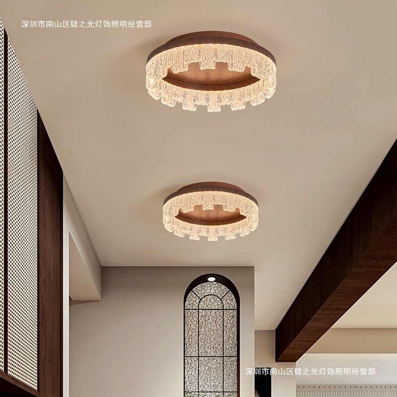 法式中古风胡桃色吸顶灯复古玄关入户走廊灯过道衣帽间阳台灯
