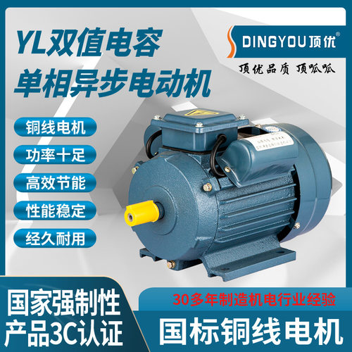 浙江顶优铸铁壳YL双值电容2/4级220v单相异步电动机配套设备可用