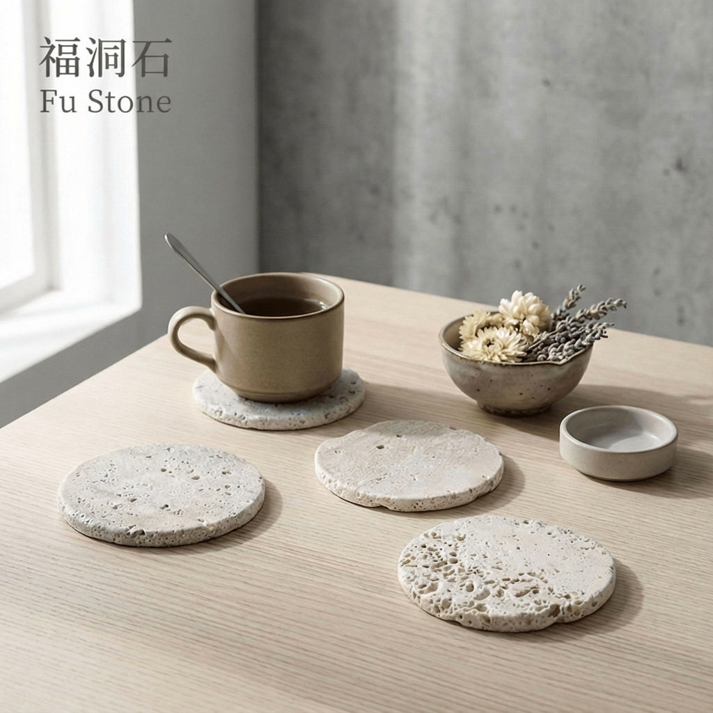 ins北欧创意杯垫天然洞石大理石复古咖啡茶杯隔热可定logo手工