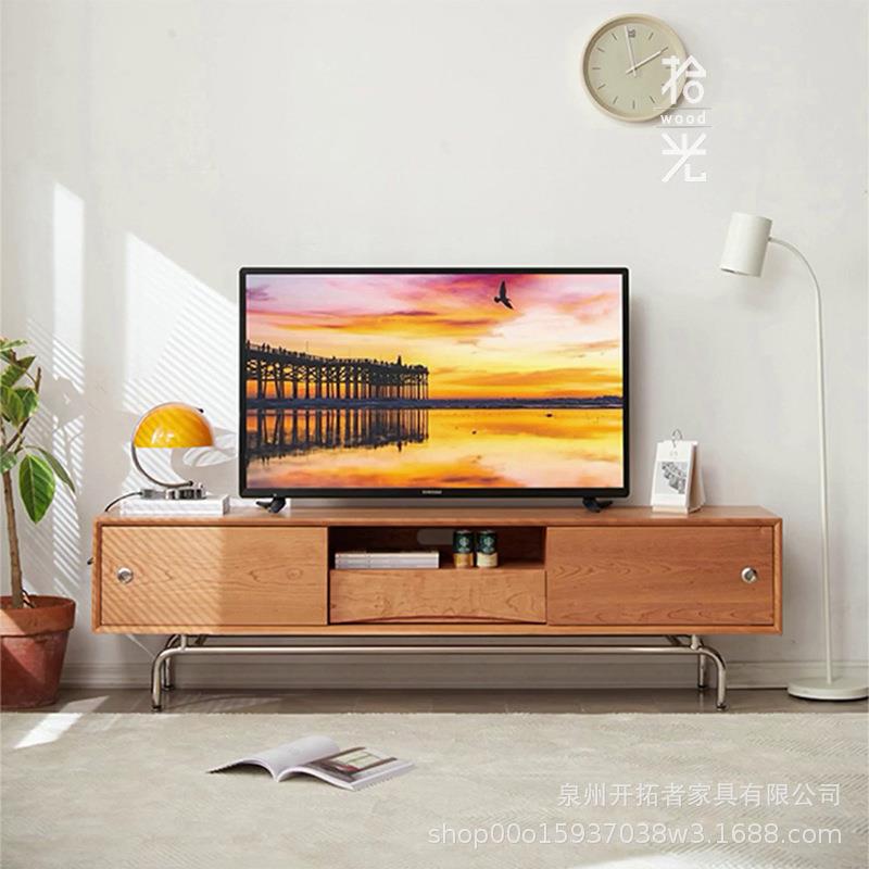日式实木电视柜小户型卧室原木落地柜客厅简约不锈钢脚收纳视听柜
