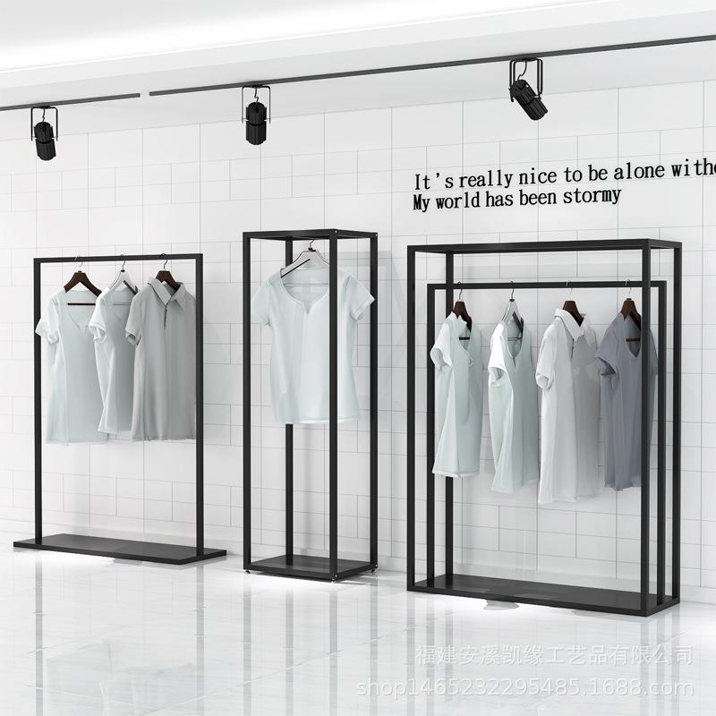 北欧铁艺创意多层服装架现代简约服装店落地式黑色正挂展示架组合