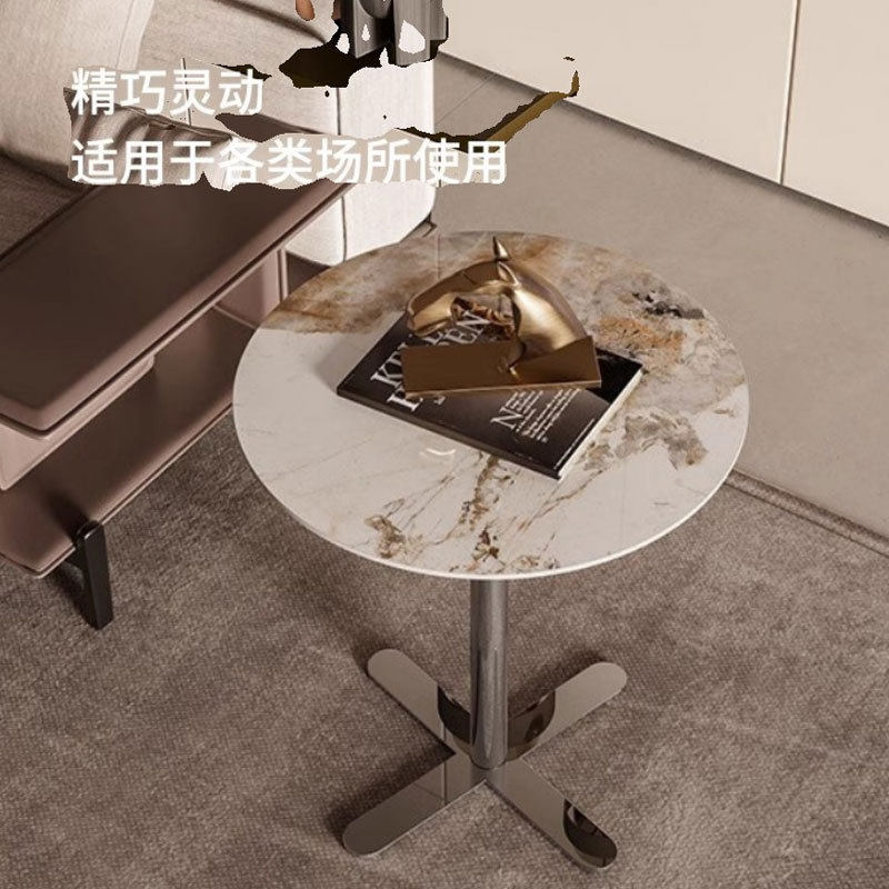 轻奢沙发两用边几不锈钢大理石茶几小圆桌客厅岩板圆茶几轻奢风