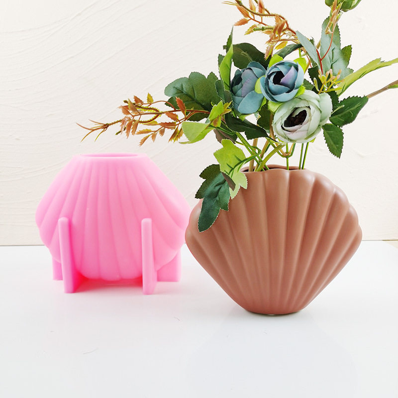 全铭祥3D海贝壳扇贝花盆硅胶模具 DIY创意贝壳装饰摆件 跨境热销