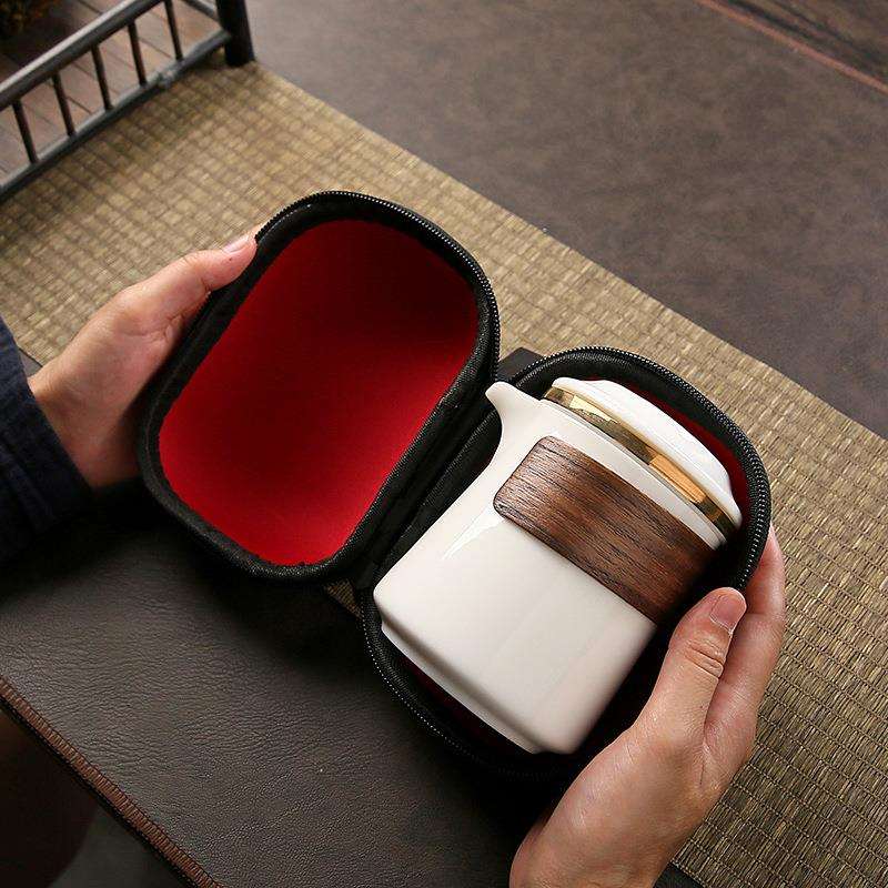 旅行茶具一壶四杯便携式包简约防烫羊脂玉白瓷功夫套装陶瓷快客杯