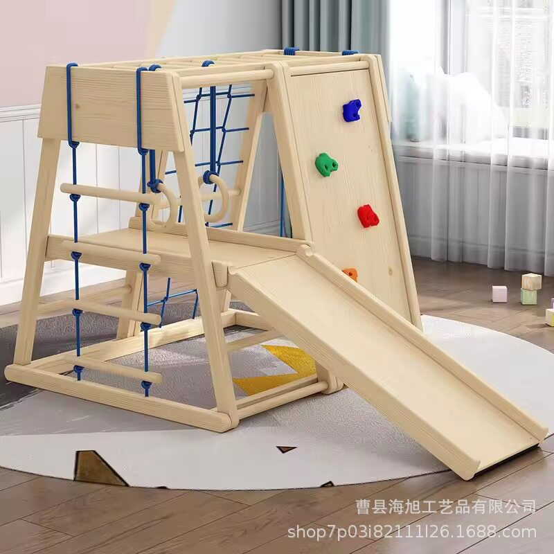 木质儿童攀爬架室内 滑梯秋千组合爬架木制多功能攀爬一体架