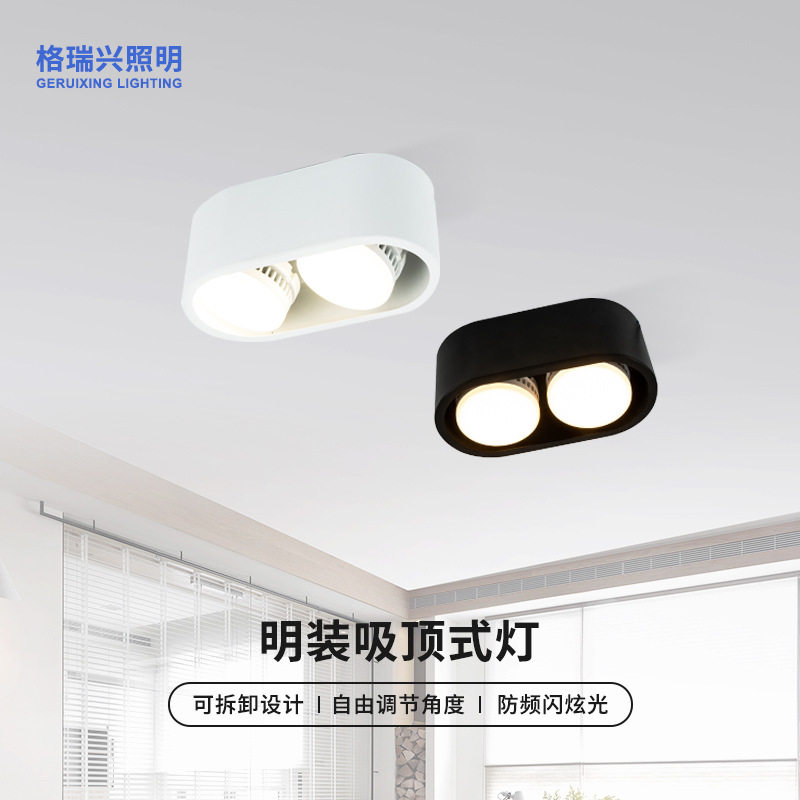 GX53明装椭圆形双头筒灯照明灯客厅走廊玄关过道灯三色变光可调光