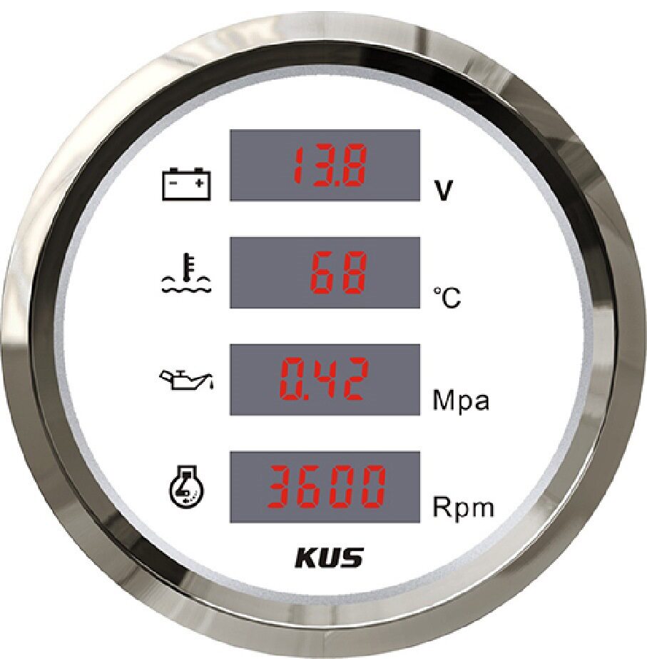 KUS正品数显四合一多功能仪表9-32V电压水温油压转速8000RPM