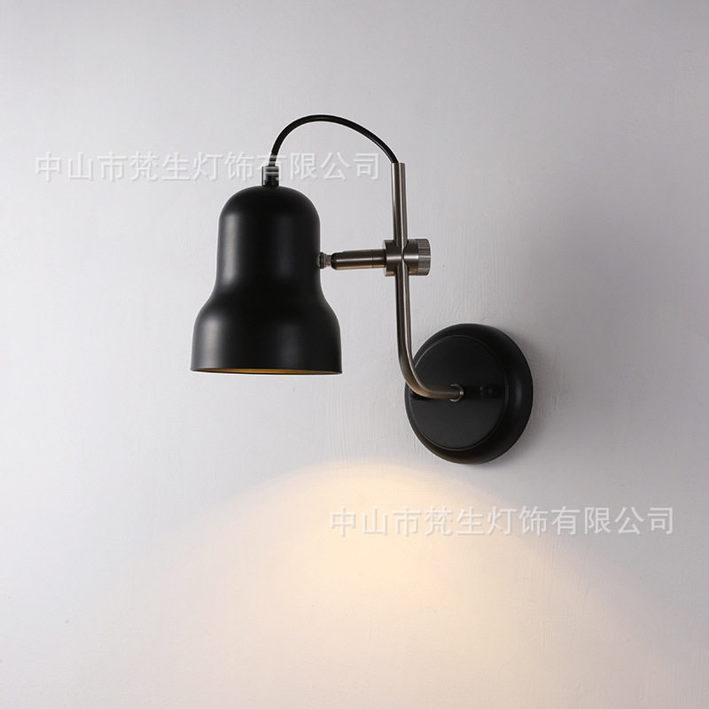 黑色复古壁灯中古卧室床头灯书房阅读北欧可调节角度书桌灯