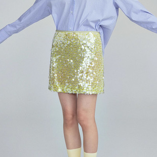 现货KOK  绝美轻奢朦胧水光大亮片窄边腰超短时髦半裙两色夏百搭2