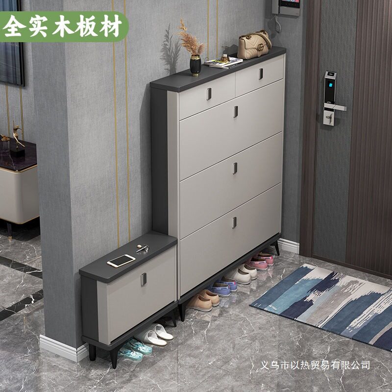 全实木超薄翻斗鞋柜家用门口大容量玄关柜简约经济型省空间门厅柜