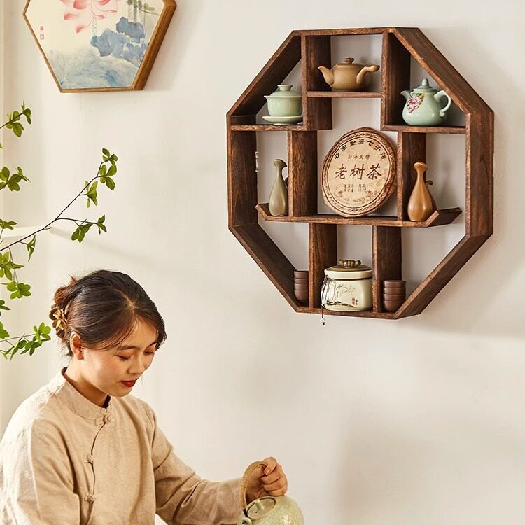 博古架实木中式多宝阁小紫砂壶收纳架茶具茶杯架茶架壁挂展示架子