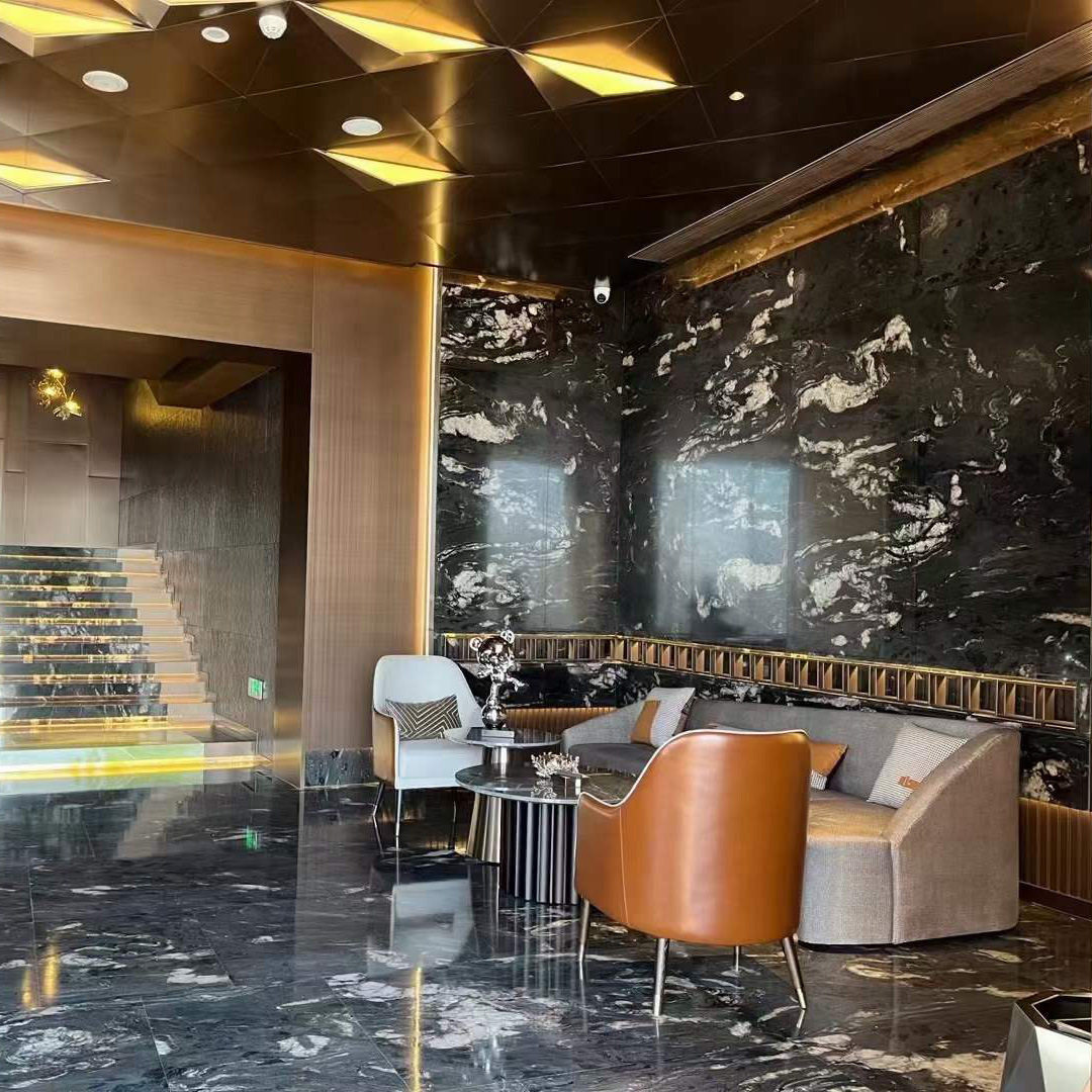 宇宙黑天然大理石奢石餐桌黑色奢石酒店大堂地板墙面背景板大理石