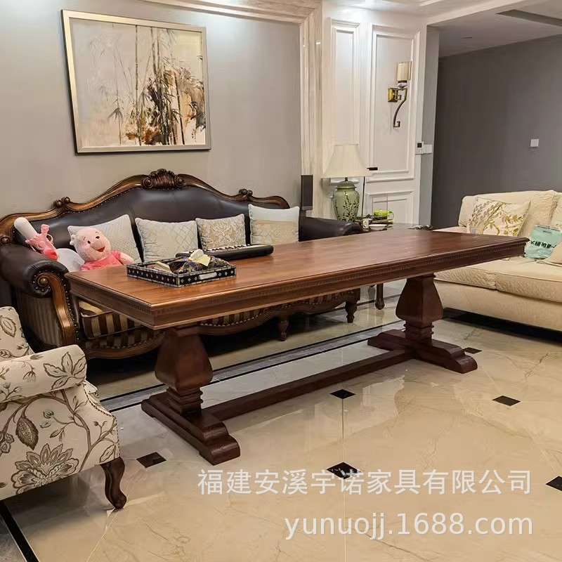美式实木办公桌大型会议轻奢复古长桌原木做旧个性客厅书桌工作台