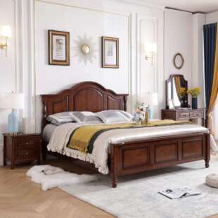 美式乡村实木床1.8m双人床主卧室1.5米气压高箱储物床婚床2米大床