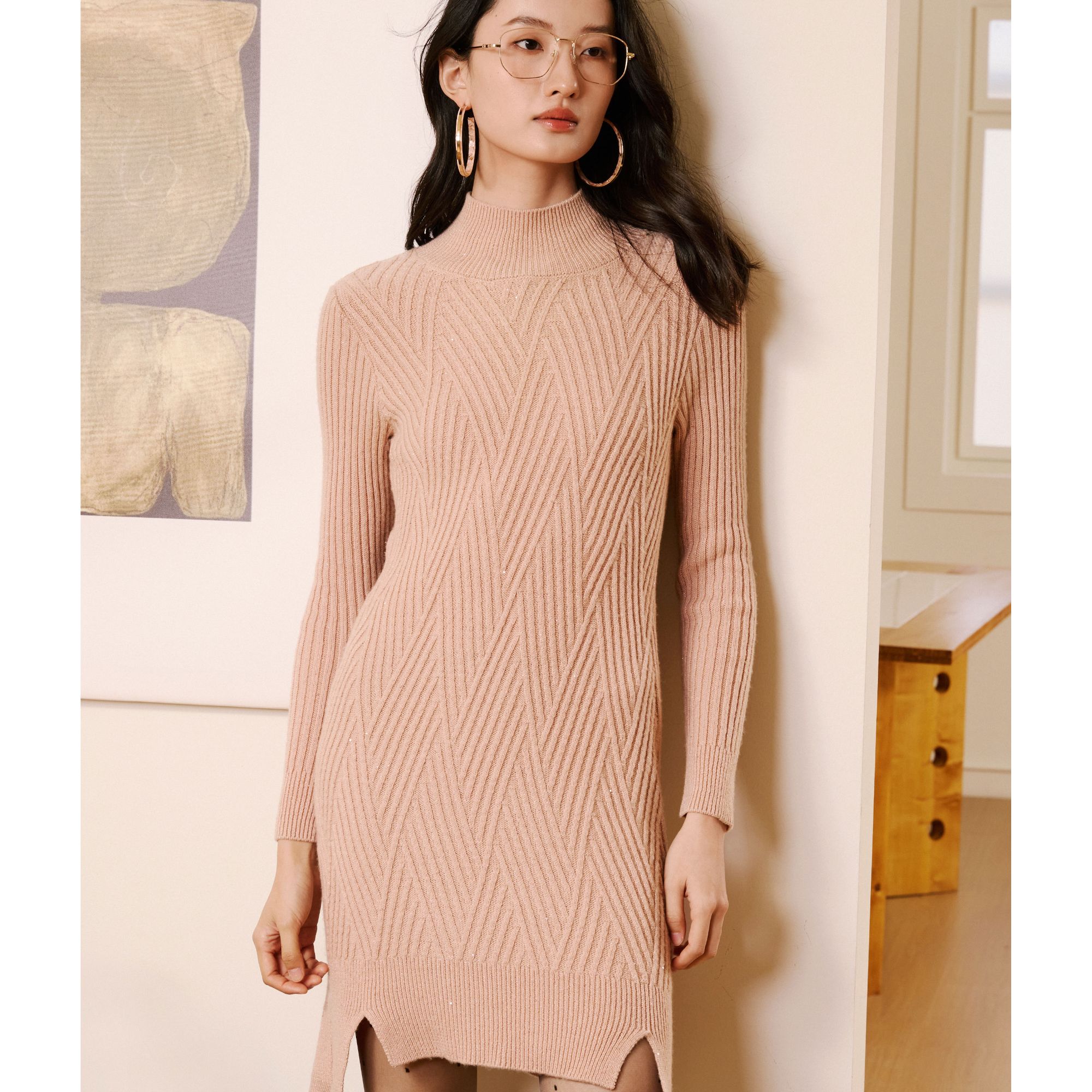 她翼秋冬连衣裙女士针织气质长袖中长款AW2241234743
