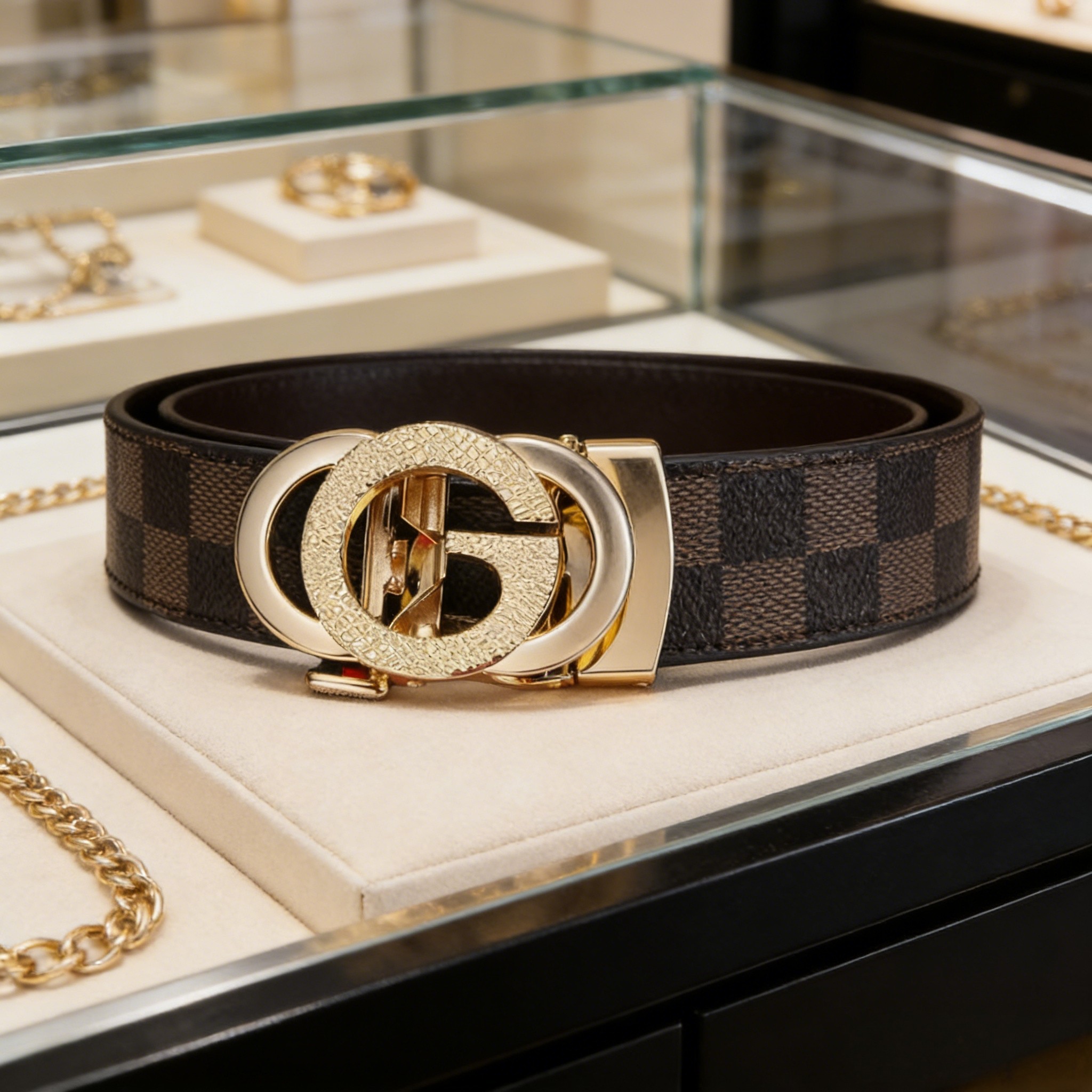 男士真皮腰带高档字母2025新款格纹自动扣商务皮带