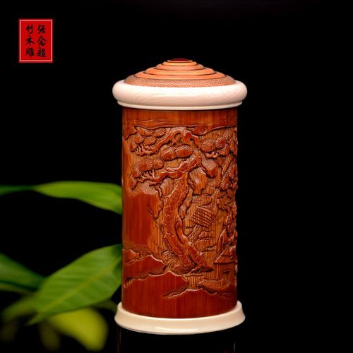 拆房老竹雕茶叶筒张念超本工茶叶罐渔樵耕读茶筒竹制密封罐存茶罐