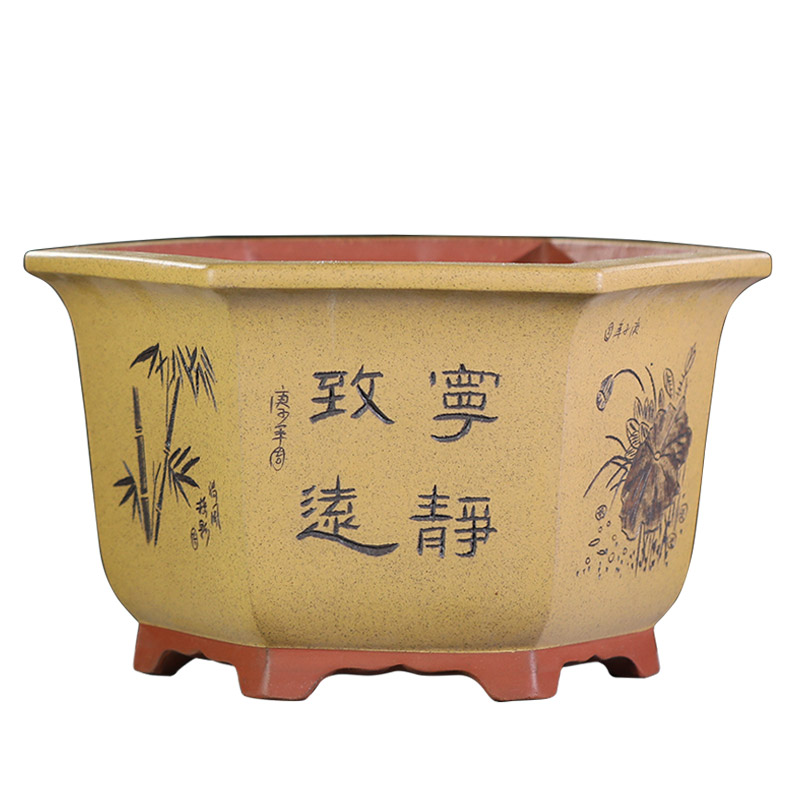 特大号花盆六方精品紫砂盆30cm以上种树花盆客厅落地大号盆景花盆